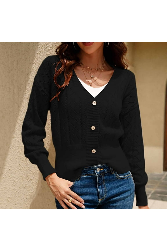 Women's Solid Color Knit Cardigan, Long Sleeve, Casual Office & Lounge Wear, Lightweight Wool Blend, Plus Size Friendly