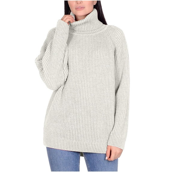 DailyTrove Women's Solid Color Turtleneck Sweater, Long Sleeve, Winter Office & Lounge Wear, Soft Wool Blend, Plus Size Friendly