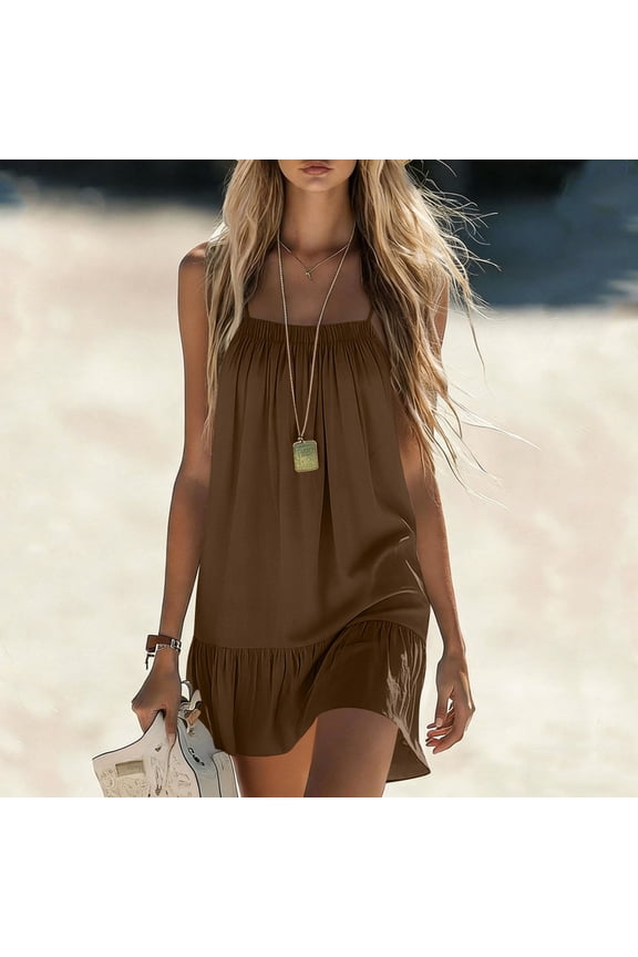 Women's Spaghetti Strap Ruffle Hem Romper Dress, Lightweight & Flowy