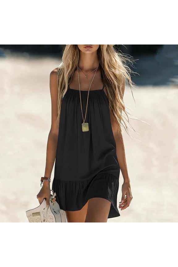 Women's Spaghetti Strap Ruffle Hem Romper Dress, Lightweight & Flowy