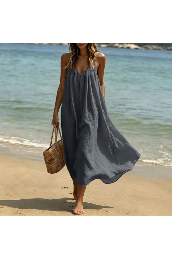 Women's Spaghetti Strap Slip Maxi Dress, Flowy for Beach & Vacation