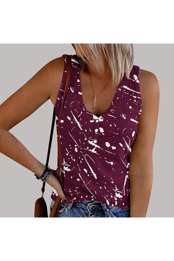 Women's Star Print Sleeveless Tank - V-Neck Casual Top, Whimsical for Festival & Summer