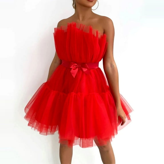 DailyTrove Women's Strapless Feather Mini Dress, Fluffy Tulle Skirt, Party & Cocktail Event Outfit, Sleeveless Sweetheart Neckline, Elegant Formal Attire