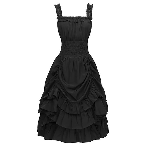 DailyTrove Women's Strapless Tiered Dress-Short-For Casual Gathering-Black Ruffle Design