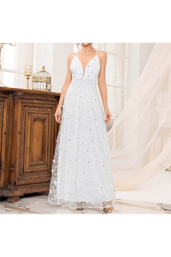 Women's Strappy Lace A-Line Wedding Gown - Polyester Bridal Dress, Romantic for Wedding Ceremonies for women
