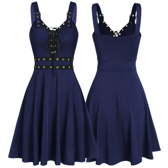DailyTrove Women's Strappy Lace-Up Fit & Flare Midi Dress - Polyester Casual & Party Wear, Flattering for Celebrations & Daily Outings for women