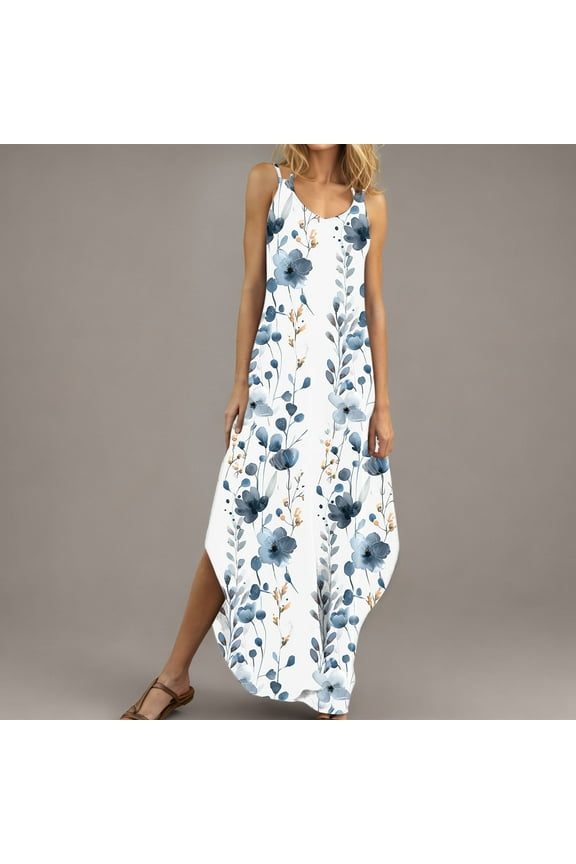 Women's Strappy Porcelain Patterned Maxi Dress, Vintage Outerwear for Summer Art Exhibitions Retro Style
