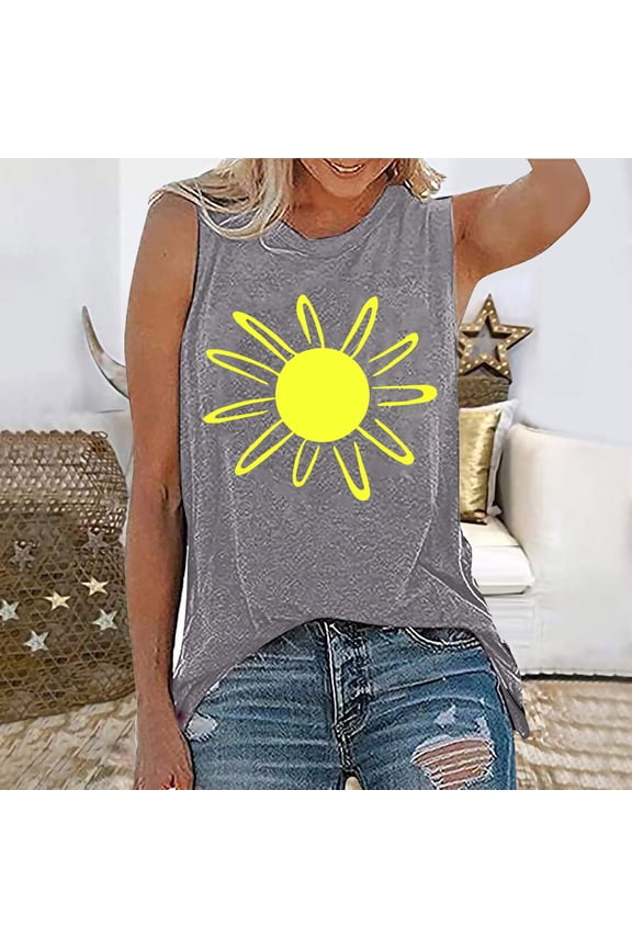Women's Sun Graphic Print Tank - Sleeveless Casual Top, Cheerful for Summer & Vacations