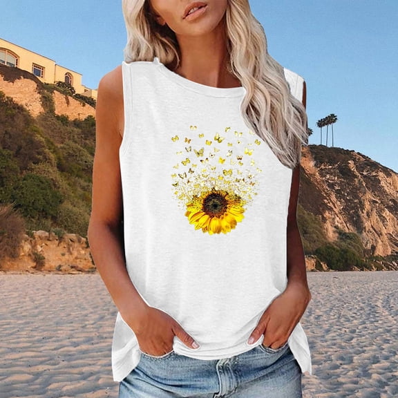 DailyTrove Women's Sunflower Quote Sleeveless Tank - Casual V-Neck Top, Inspirational for Daily & Gatherings