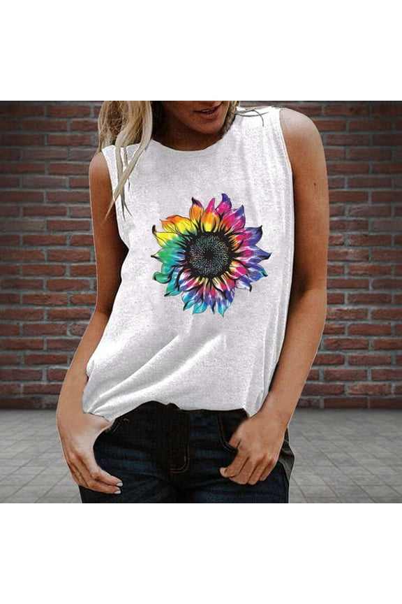 Women's Tie-Dye Floral Tank Top - Polyester Casual Summer & Boho Wear, Vibrant for Outings
