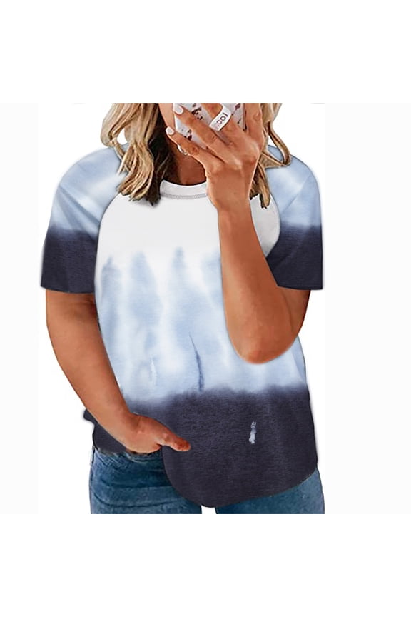 Women's Tie-Dye Ombre Short Sleeve T-Shirt - Casual Loose Tee, Vibrant for Summer & Beach