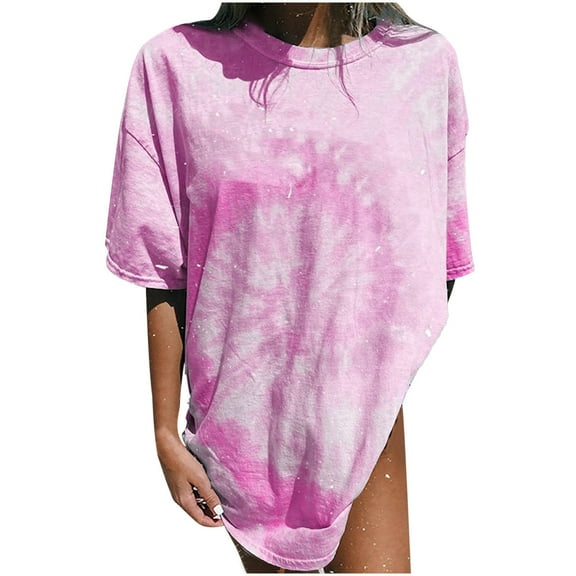 DailyTrove Women's Tie-Dye Oversize Short Sleeve T-Shirt - Casual Loose Tee, Vibrant for Beach & Festival