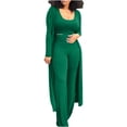 thumbnail image 1 of DailyTrove Women's Tracksuit Winter Autumn Knitted Long-sleeved Blazer Coat Tank Long Pants Three Piece Sets Out,Green, 1 of 5