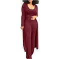 thumbnail image 1 of DailyTrove Women's Tracksuit Winter Autumn Knitted Long-sleeved Blazer Coat Tank Long Pants Three Piece Sets Out,Wine, 1 of 5
