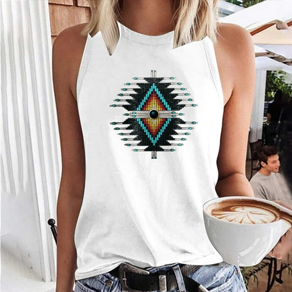 DailyTrove Women's Tribal Pattern Sleeveless Tank Top - Polyester Casual Summer & Boho Wear, Artistic for Gatherings