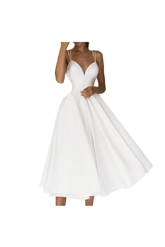 Women's V-Neck Ball Gown-Midi-Satin-For Cocktail Party-Bold Red Silhouette