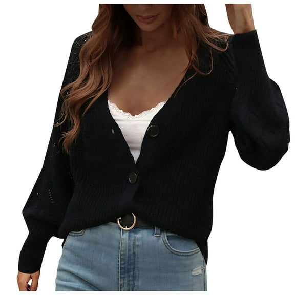 DailyTrove Women's V - Neck Knit Cardigan, Long Sleeve, Casual Office & Brunch Wear, Soft Rayon Blend, Plus Size Friendly