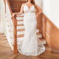 thumbnail image 1 of DailyTrove Women's V-Neck Lace Wedding Dress-Floor-Length-Bridal-Intricate Lace Design, 1 of 6