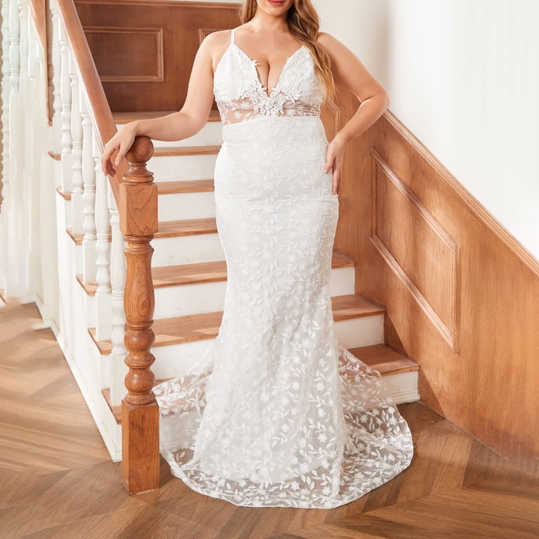 DailyTrove Women's V-Neck Lace Wedding Dress-Floor-Length-Bridal-Intricate  Lace Design - Walmart.com