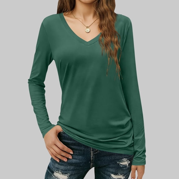 DailyTrove Women's V-Neck Long Sleeve Regular Fit Solid Top - Casual Daily & Office,Mint Green,S