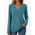 thumbnail image 1 of DailyTrove Women's V-Neck Long Sleeve Relaxed Fit Solid Top - Everyday Casual Wear,Light Blue,S, 1 of 6