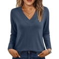 thumbnail image 1 of DailyTrove Women's V-Neck Long Sleeve Relaxed Fit Solid Top - Everyday Casual Wear,Navy,L, 1 of 6