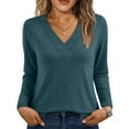 thumbnail image 1 of DailyTrove Women's V-Neck Long Sleeve Relaxed Fit Solid Top - Everyday Casual Wear,Sky Blue,L, 1 of 6