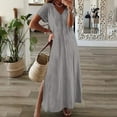 thumbnail image 1 of DailyTrove Women's V Neck Slit Short Sleeve Maxi Dress, Trendy Outerwear for Summer Night Outings Street Style, 1 of 6