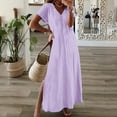 thumbnail image 1 of DailyTrove Women's V Neck Slit Short Sleeve Maxi Dress, Trendy Outerwear for Summer Night Outings Street Style, 1 of 6