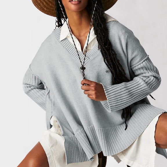 DailyTrove Women's V-Neck Tie-Front Knit Top, Long Sleeve, Casual Brunch & Weekend Wear, Soft Rayon Blend, Plus Size Friendly