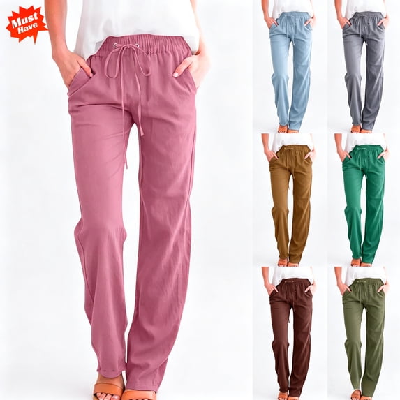 DailyTrove Women's Vibrant Drawstring Pants, Elastic Waist Straight Leg Trousers with Pockets