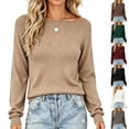 thumbnail image 1 of DailyTrove Women's Waffle Knit Boat Neck Long Sleeve Top Relaxed Fit Casual Pullover, 1 of 4