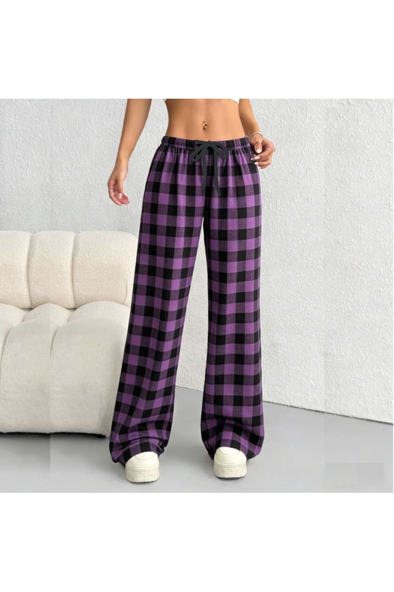 Women's Wide-Leg Lounge Pants - Checkerboard Print Trendy Versatile Home & Casual Wear