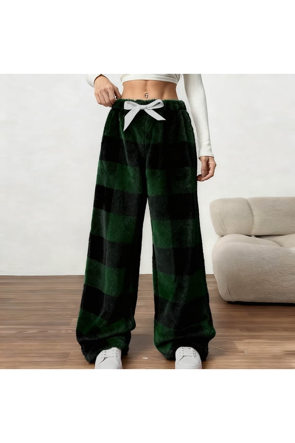 Women's Wide-Leg Lounge Pants - Oversized Gingham Print Bold Casual Home & Sleep Wear