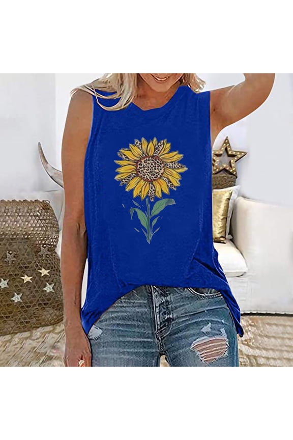 Women's Yellow Sunflower Graphic Tank Top - Polyester Casual Summer & Festival Wear, Cute for Beach & Gatherings