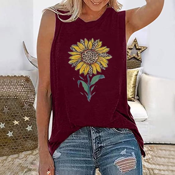 DailyTrove Women's Yellow Sunflower Graphic Tank Top - Polyester Casual Summer & Festival Wear, Cute for Beach & Gatherings