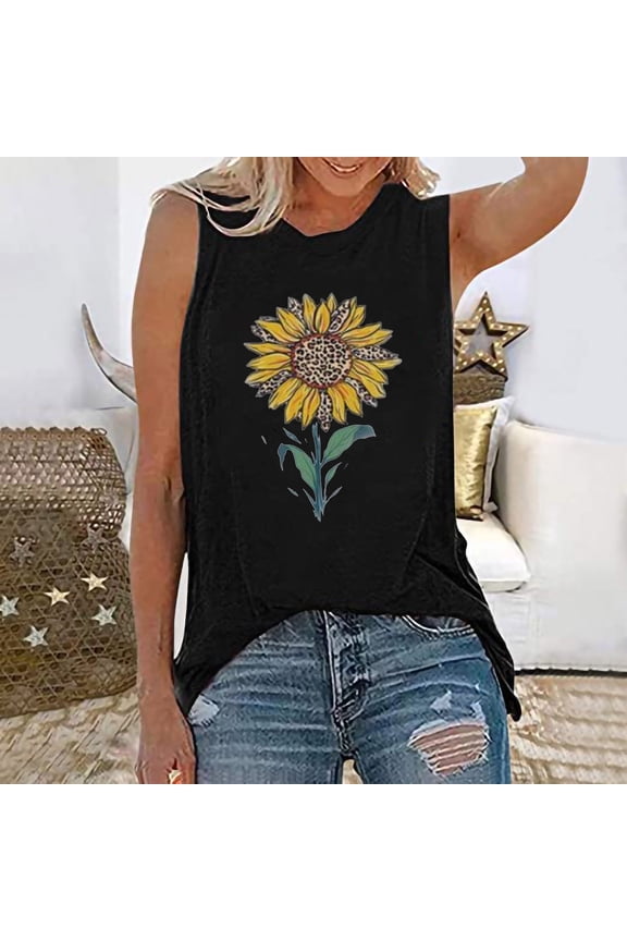 Women's Yellow Sunflower Graphic Tank Top - Polyester Casual Summer & Festival Wear, Cute for Beach & Gatherings