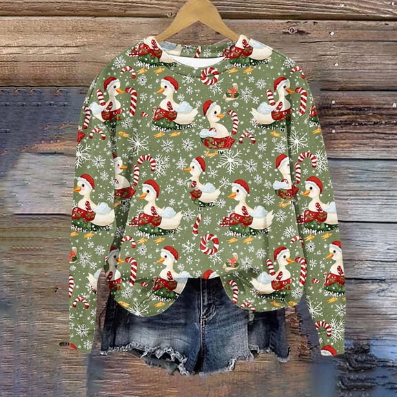 DailyTrove Womens Christmas Reindeer Sweater - Long Sleeve Loose Fit, Holiday Casual Wear,Green,L