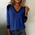 thumbnail image 1 of DailyTrove Womens Fall Winter Contrast Shoulder V-Neck Top - Long Sleeve Loose Fit, Casual Daily Outfit,Blue,XL, 1 of 6