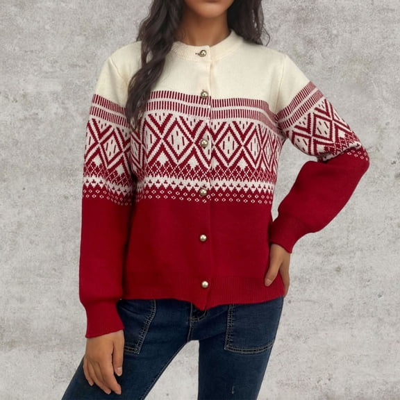 DailyTrove Womens Pink Gray Plaid Cardigan - Loose Fit Casual Daily Layering Wear ,Red ,S