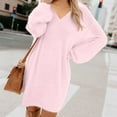 thumbnail image 1 of DailyTrove Womens V-Neck Long Sleeve Oversized Fuzzy Mid-Calf Polyester Dress - Christmas-Ready Casual Wear for Women, 1 of 5