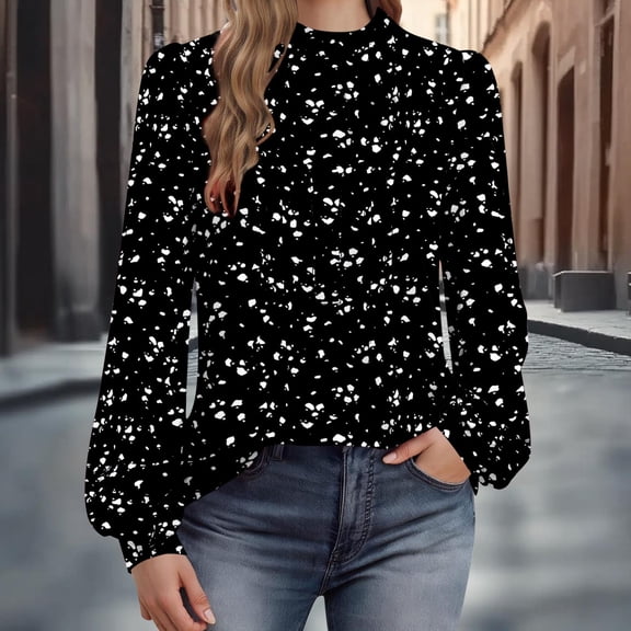 DailyTrove Womens Winter Black Mini Polka Dot Turtleneck - Long Sleeve Loose Fit, Casual Daily Wear,Black,L