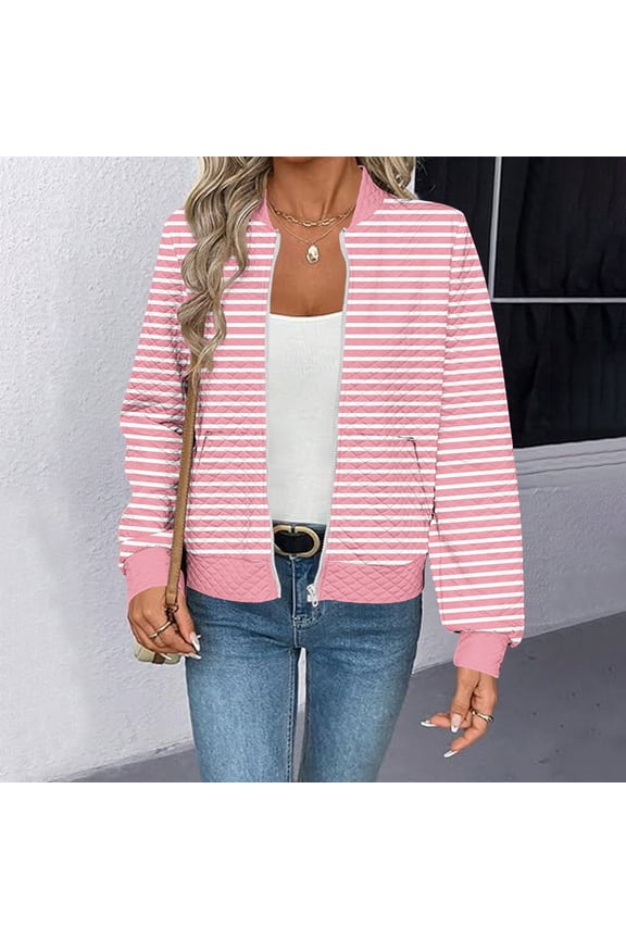 Womens Xmas Striped Cardigan - Open Front Loose Fit, Festive Casual Outfit,Hot Pink,XL
