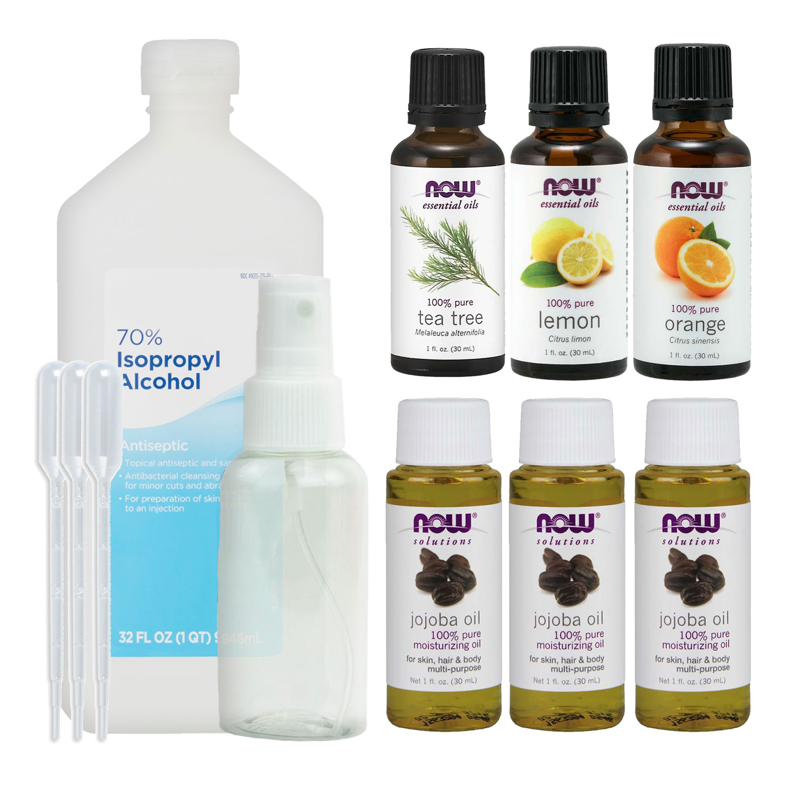 DailyVita Homemade Hand Sanitizer Kit: 70% Alcohol, Spray Bottle, Tea Tree Oil, Lemon Oil, Orange Oil, & Jojoba Oil