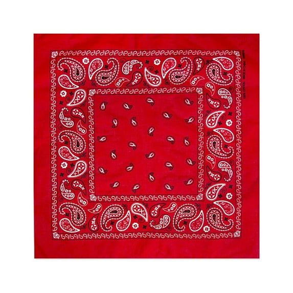 DailyWear 100% Cotton Paisley Bandanas 22" x 22" Size 12Pack RED, 12PACK
