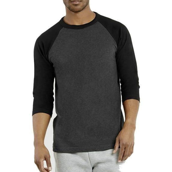 DailyWear Mens Casual 3/4 Sleeve Plain Baseball Cotton T Shirts BLK/C.GR, 3XLarge