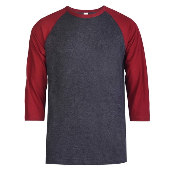 DailyWear Mens Casual 3/4 Sleeve Plain Baseball Cotton T Shirts Burg/G.Gry, Small