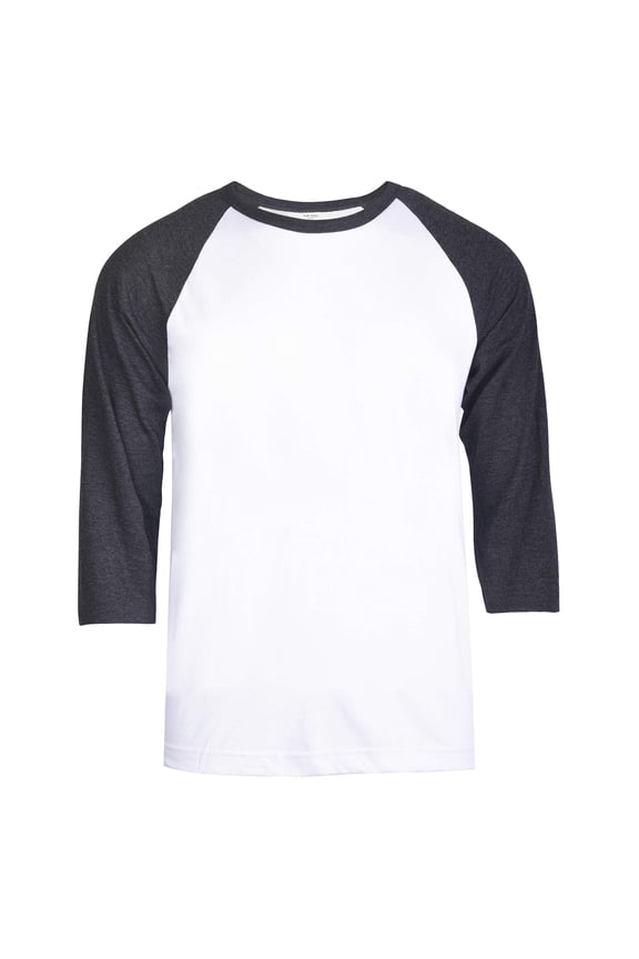 Mens Casual 3/4 Sleeve Plain Baseball Cotton T Shirts C.Gry/Wht, 2Xlarge