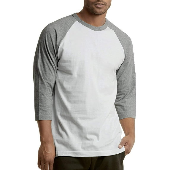 DailyWear Mens Casual 3/4 Sleeve Plain Baseball Cotton T Shirts LT.GR/WHT, 3XLarge