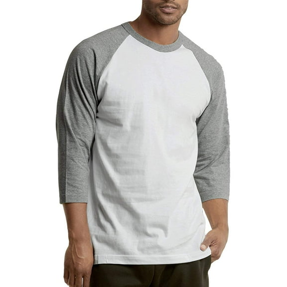 DailyWear Mens Casual 3/4 Sleeve Plain Baseball Cotton T Shirts LT.GR/WHT, XLarge
